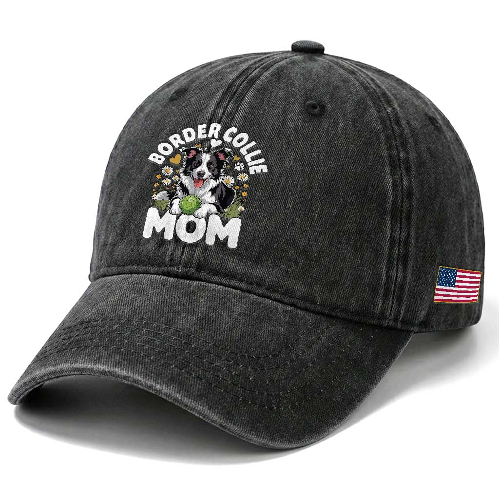 Cute Border Collie Mom Washed Cotton Baseball Cap Flower Floral Dog Lover Gift TS12 Print Your Wear