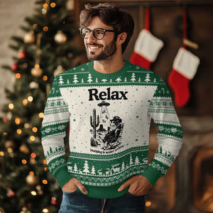 Funny Border Collie UFO Sheep Farmer Ugly Christmas Sweater Relax Nothing Is Under Control Alien Dog Lover Gift TS12 Beige Green Print Your Wear