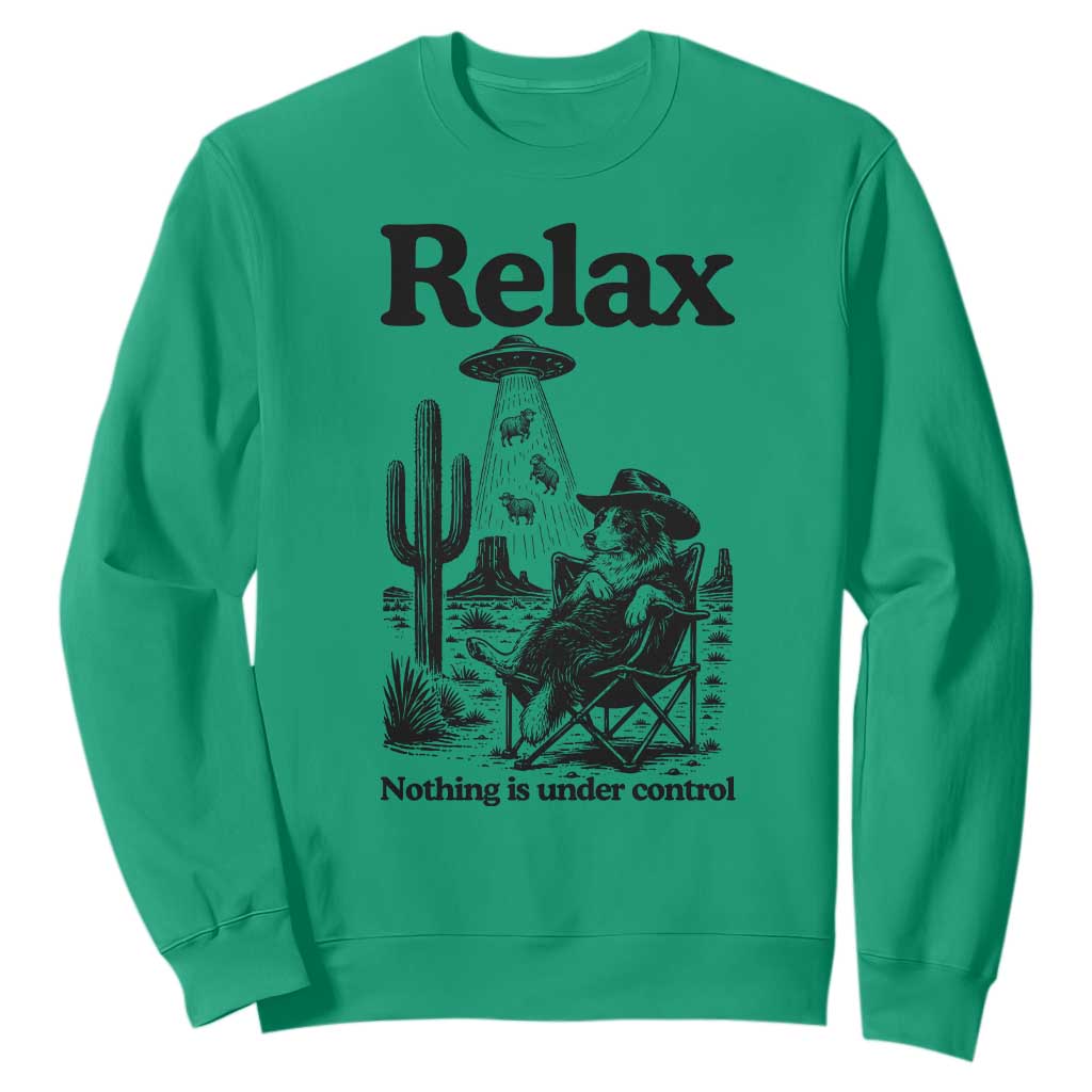 Funny Border Collie UFO Sheep Farmer Sweatshirt Relax Nothing Is Under Control Alien Dog Lover Gift TS12 Irish Green Print Your Wear