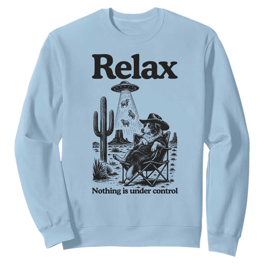 Funny Border Collie UFO Sheep Farmer Sweatshirt Relax Nothing Is Under Control Alien Dog Lover Gift TS12 Light Blue Print Your Wear