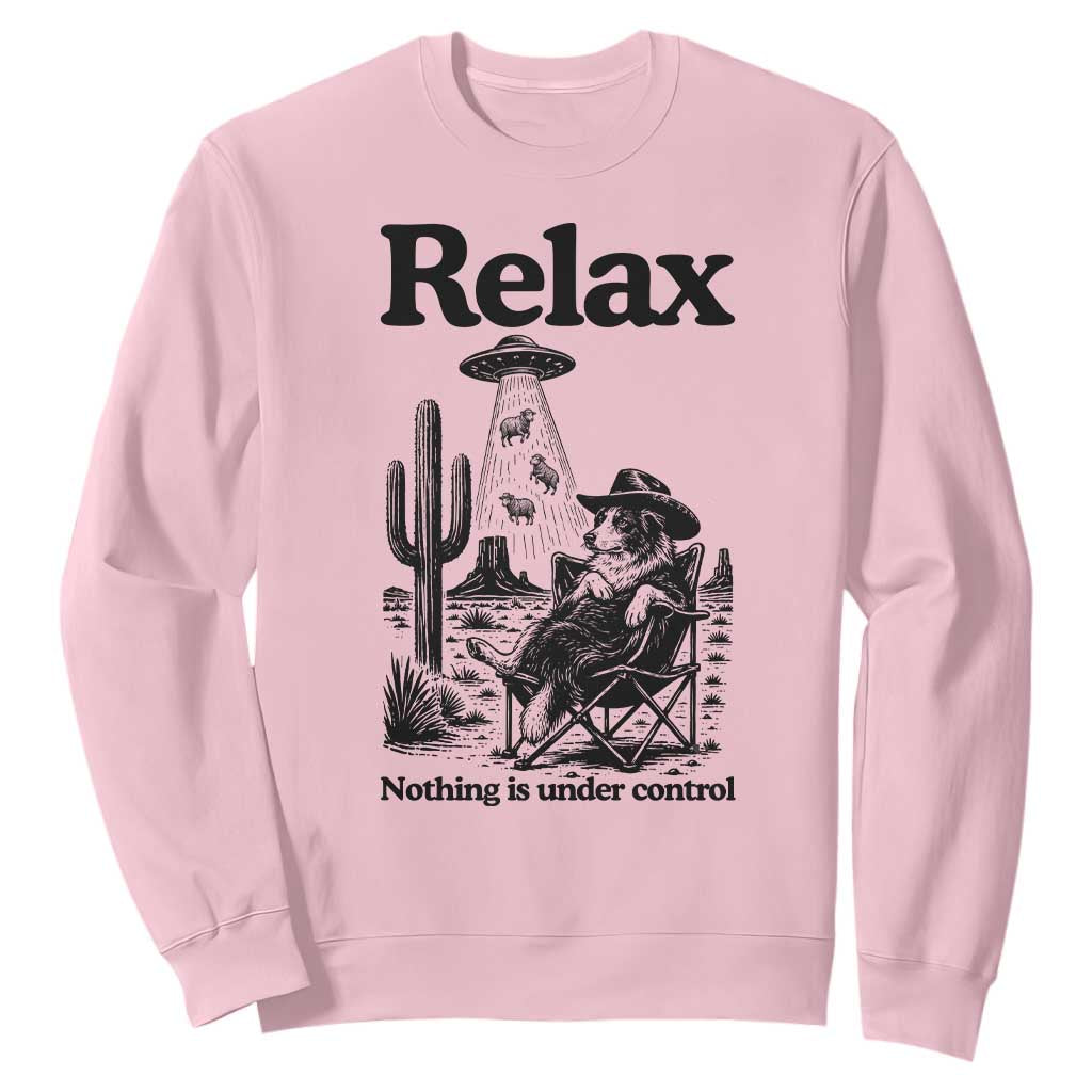 Funny Border Collie UFO Sheep Farmer Sweatshirt Relax Nothing Is Under Control Alien Dog Lover Gift TS12 Light Pink Print Your Wear