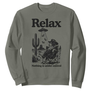 Funny Border Collie UFO Sheep Farmer Sweatshirt Relax Nothing Is Under Control Alien Dog Lover Gift TS12 Military Green Print Your Wear