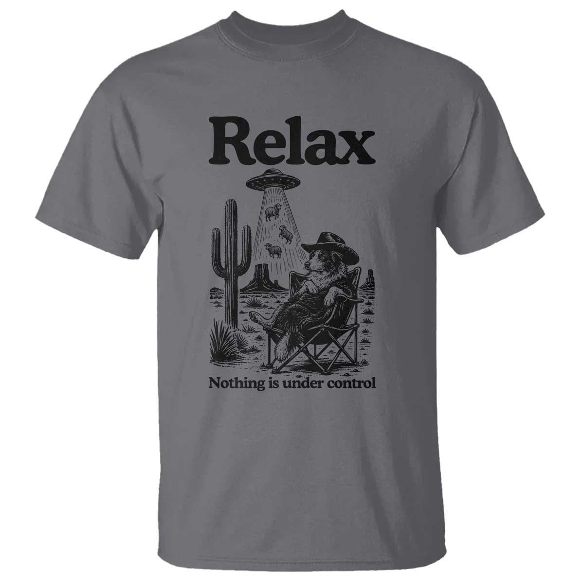 Funny Border Collie UFO Sheep Farmer T Shirt Relax Nothing Is Under Control Alien Dog Lover Gift TS12 Charcoal Print Your Wear