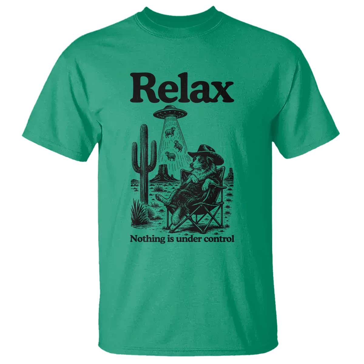 Funny Border Collie UFO Sheep Farmer T Shirt Relax Nothing Is Under Control Alien Dog Lover Gift TS12 Irish Green Print Your Wear
