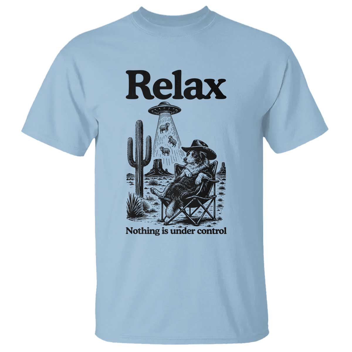 Funny Border Collie UFO Sheep Farmer T Shirt Relax Nothing Is Under Control Alien Dog Lover Gift TS12 Light Blue Print Your Wear