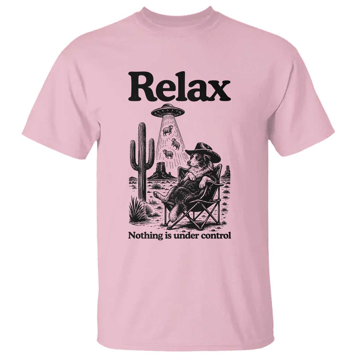 Funny Border Collie UFO Sheep Farmer T Shirt Relax Nothing Is Under Control Alien Dog Lover Gift TS12 Light Pink Print Your Wear