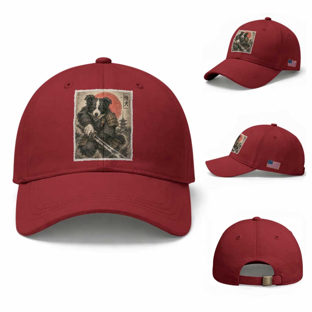 Japanese Border Collie Samurai Warrior Baseball Cap Vintage Ukiyoe Dog Lover TS12 Baseball Cap Universal Fit Cherry Red Print Your Wear