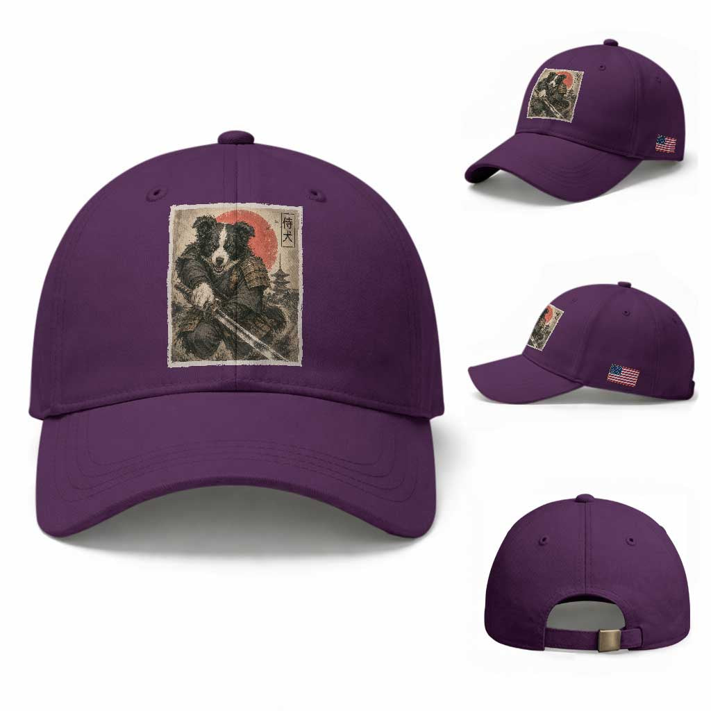 Japanese Border Collie Samurai Warrior Baseball Cap Vintage Ukiyoe Dog Lover TS12 Baseball Cap Universal Fit Purple Print Your Wear