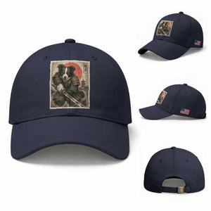 Japanese Border Collie Samurai Warrior Baseball Cap Vintage Ukiyoe Dog Lover TS12 Baseball Cap Universal Fit Navy Print Your Wear