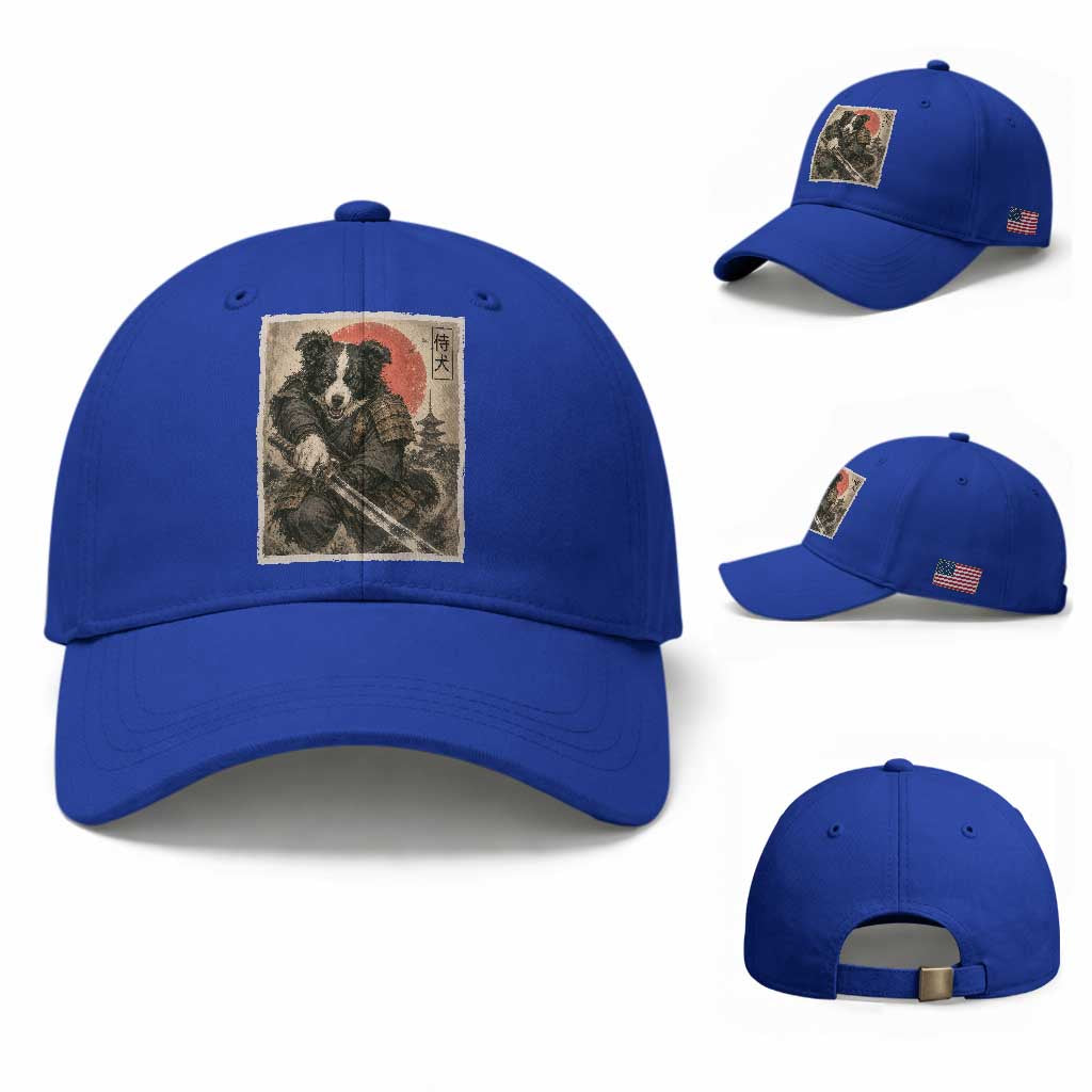 Japanese Border Collie Samurai Warrior Baseball Cap Vintage Ukiyoe Dog Lover TS12 Baseball Cap Universal Fit Royal Blue Print Your Wear