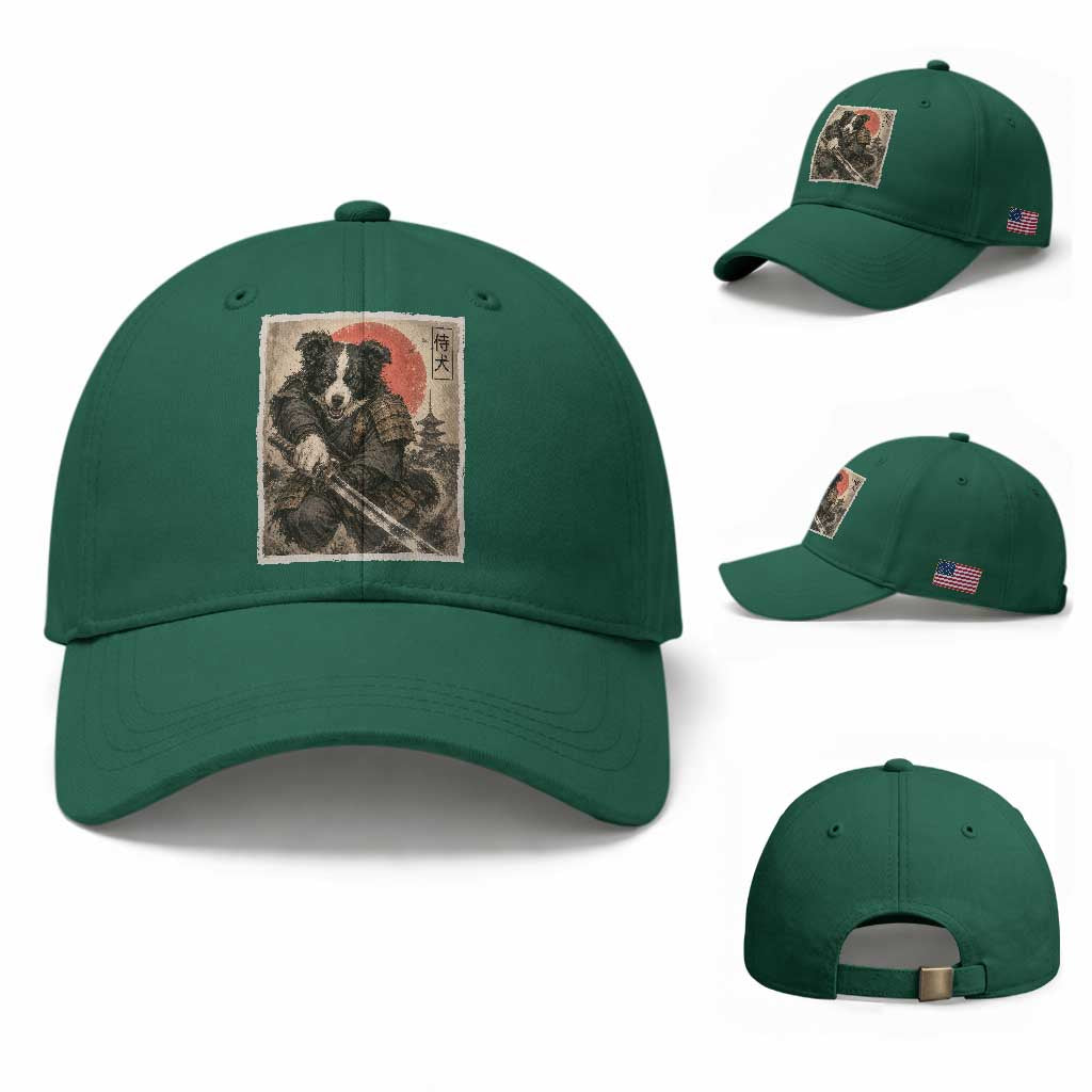 Japanese Border Collie Samurai Warrior Baseball Cap Vintage Ukiyoe Dog Lover TS12 Baseball Cap Universal Fit Irish Green Print Your Wear