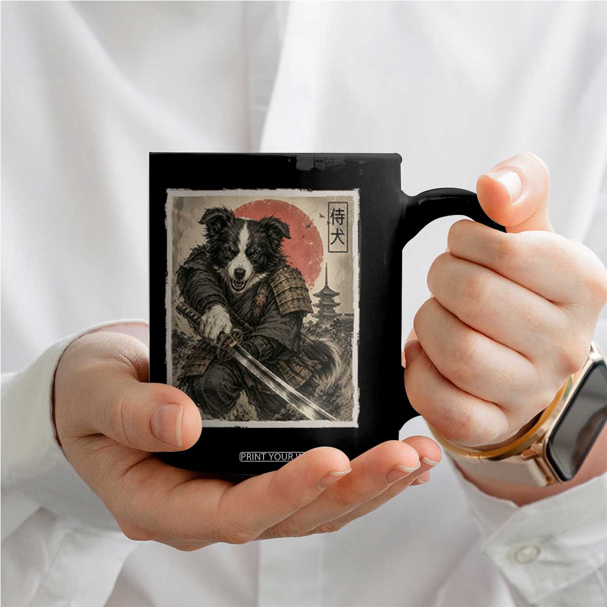Japanese Border Collie Samurai Warrior Coffee Mug Vintage Ukiyoe Dog Lover TS12 Print Your Wear