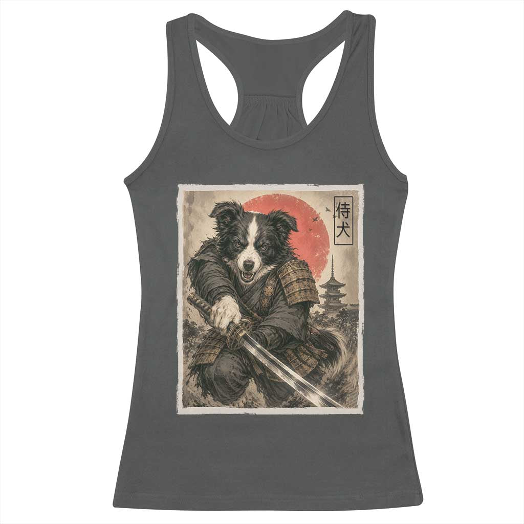 Japanese Border Collie Samurai Warrior Racerback Tank Top Vintage Ukiyoe Dog Lover TS12 Dark Heather Print Your Wear