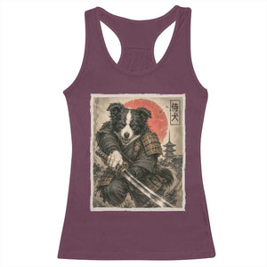 Japanese Border Collie Samurai Warrior Racerback Tank Top Vintage Ukiyoe Dog Lover TS12 Maroon Print Your Wear