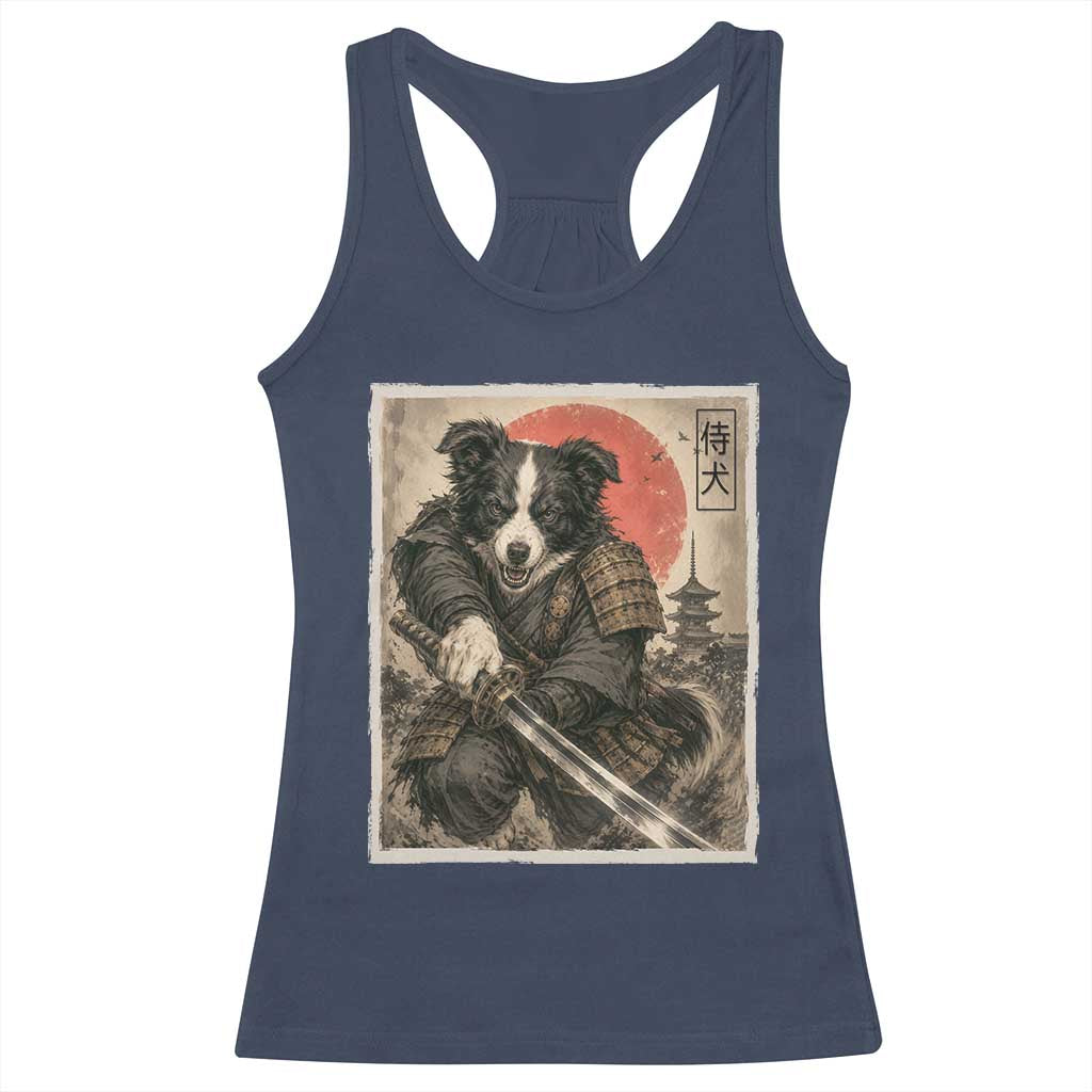 Japanese Border Collie Samurai Warrior Racerback Tank Top Vintage Ukiyoe Dog Lover TS12 Navy Print Your Wear