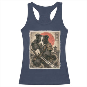 Japanese Border Collie Samurai Warrior Racerback Tank Top Vintage Ukiyoe Dog Lover TS12 Navy Print Your Wear