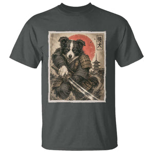 Japanese Border Collie Samurai Warrior T Shirt Vintage Ukiyoe Dog Lover TS12 Dark Heather Print Your Wear