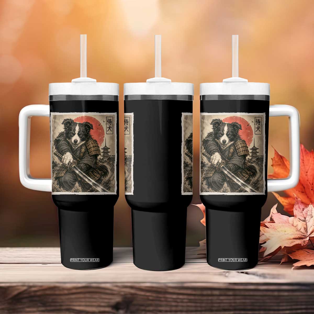 Japanese Border Collie Samurai Warrior Tumbler With Handle Vintage Ukiyoe Dog Lover TS12 Print Your Wear