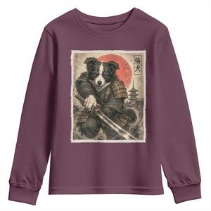 Japanese Border Collie Samurai Warrior Youth Sweatshirt Vintage Ukiyoe Dog Lover TS12 Maroon Print Your Wear