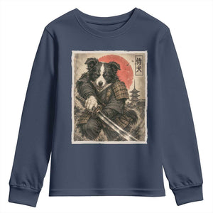 Japanese Border Collie Samurai Warrior Youth Sweatshirt Vintage Ukiyoe Dog Lover TS12 Navy Print Your Wear