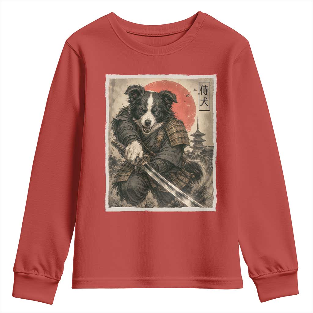 Japanese Border Collie Samurai Warrior Youth Sweatshirt Vintage Ukiyoe Dog Lover TS12 Red Print Your Wear