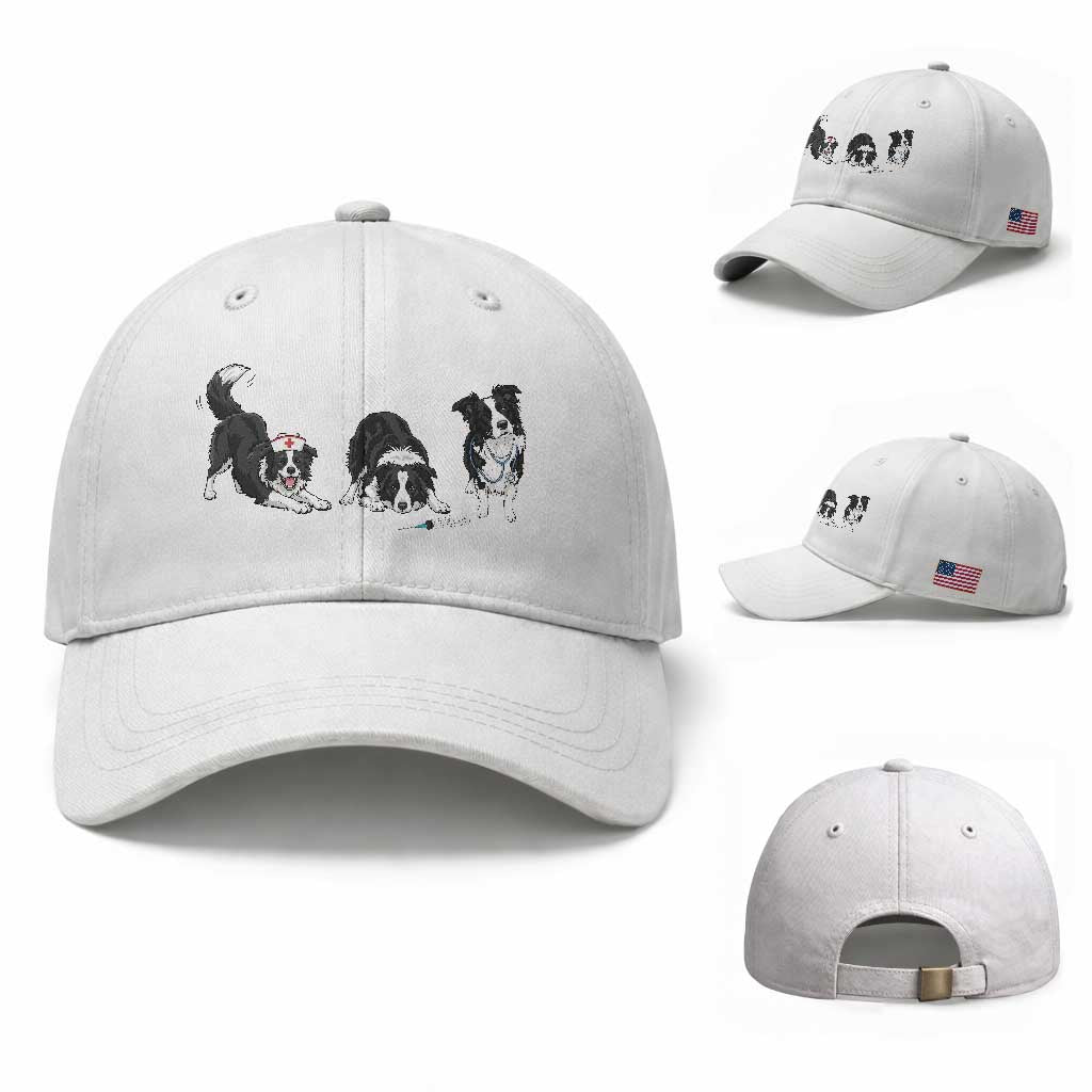Funny Border Collie Nurse Vet Tech Baseball Cap Dog Lover Medical Worker Gift TS12 Baseball Cap Universal Fit White Print Your Wear