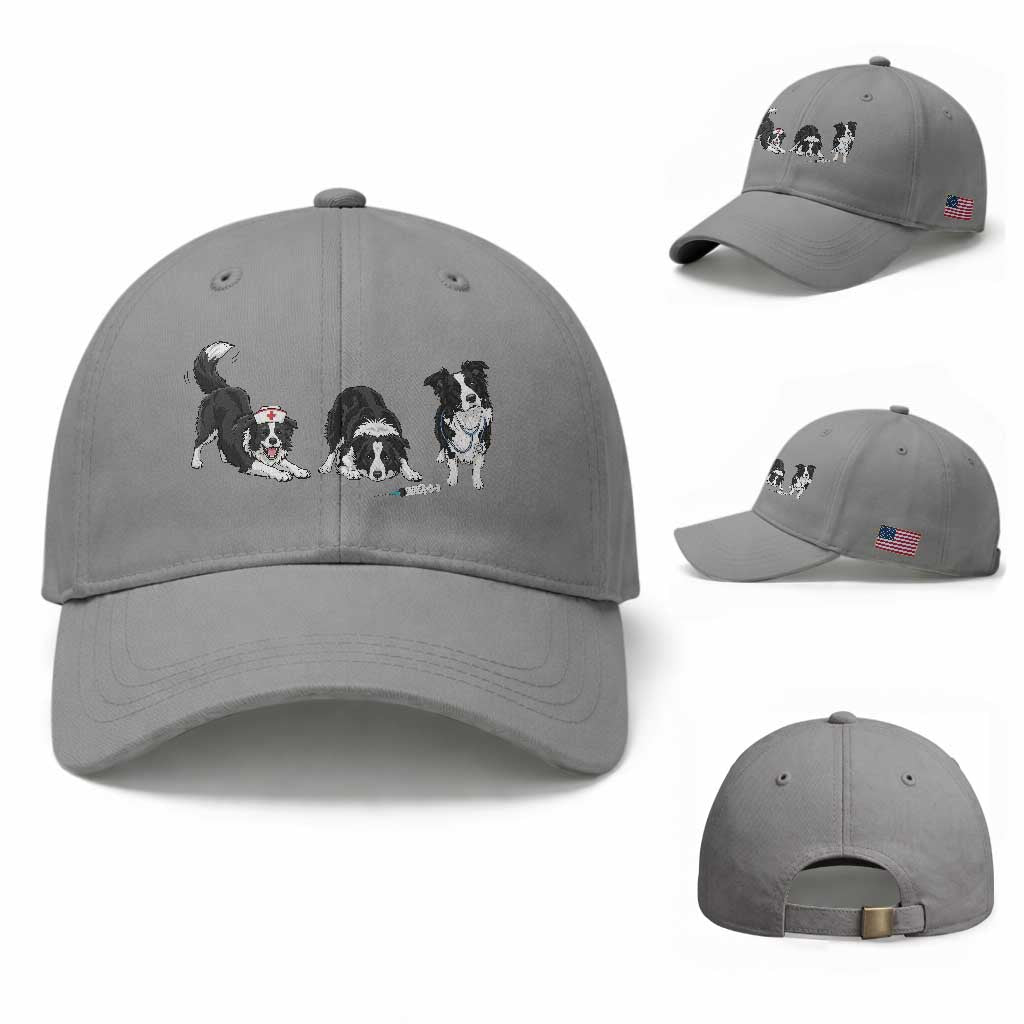Funny Border Collie Nurse Vet Tech Baseball Cap Dog Lover Medical Worker Gift TS12 Baseball Cap Universal Fit Sport Gray Print Your Wear
