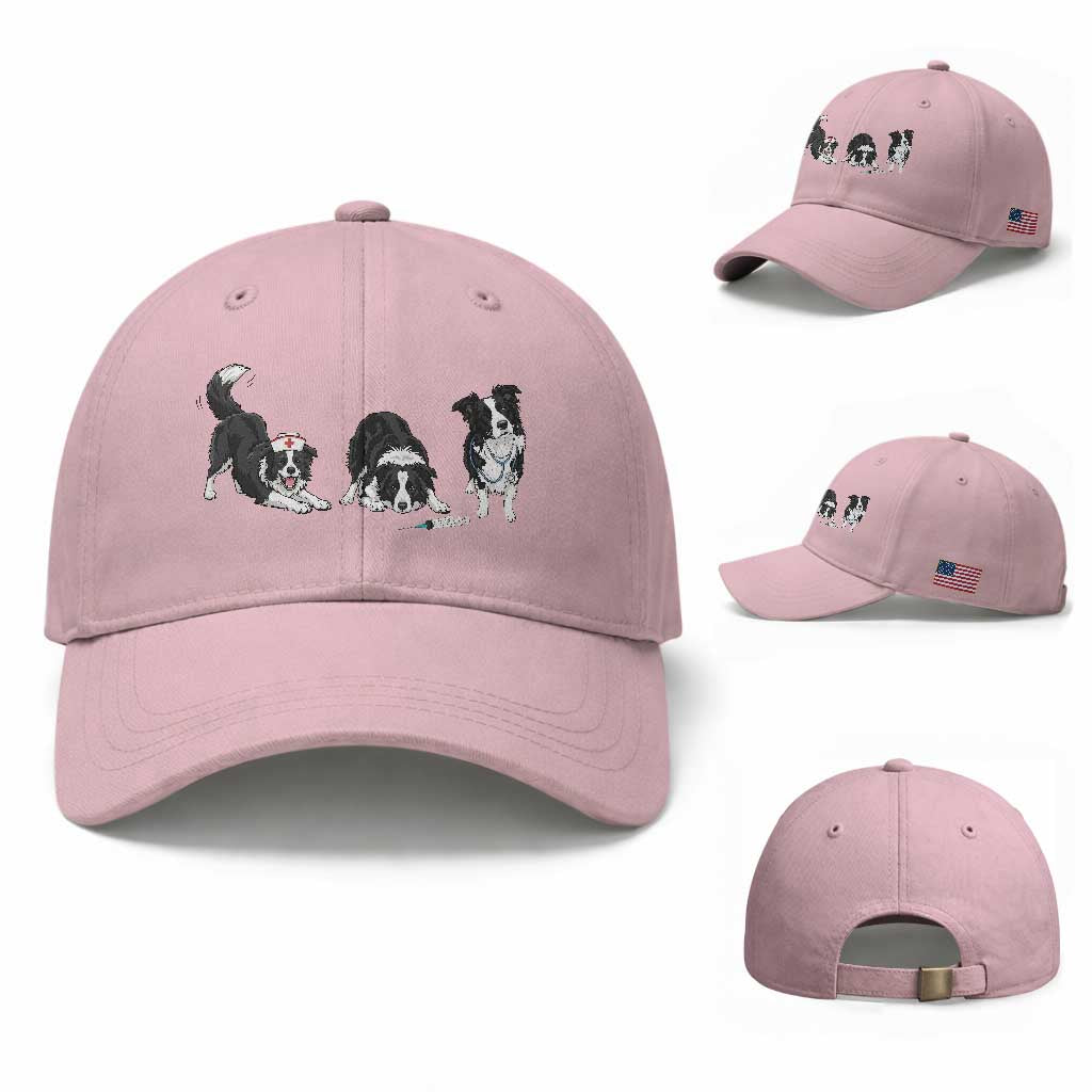 Funny Border Collie Nurse Vet Tech Baseball Cap Dog Lover Medical Worker Gift TS12 Baseball Cap Universal Fit Light Pink Print Your Wear