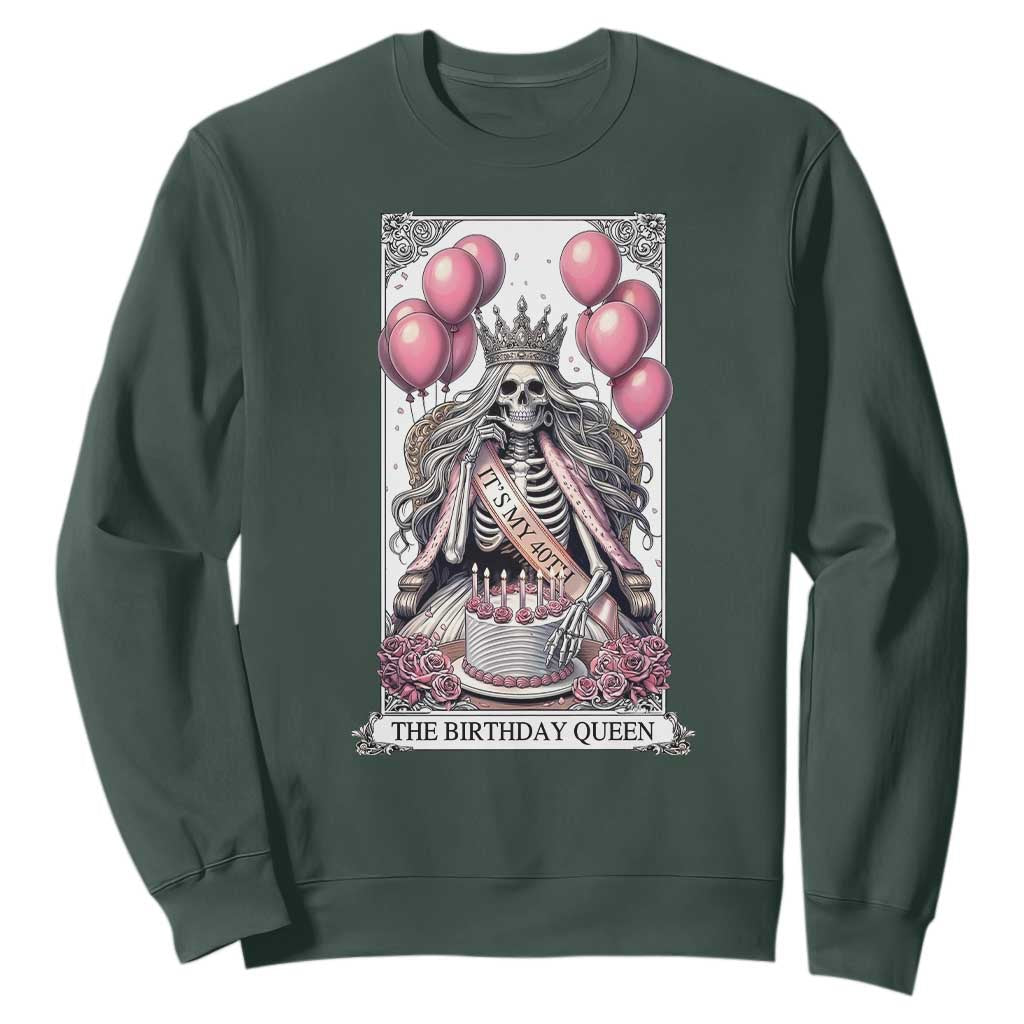 Funny 40th Birthday Queen Tarot Card Sweatshirt Gothic Skeleton Dark Humor Gift TS12 Dark Forest Green Print Your Wear