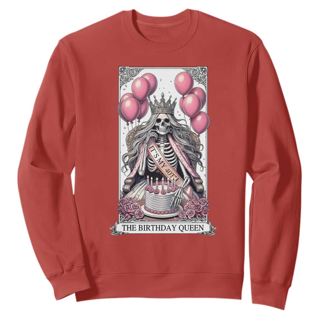 Funny 40th Birthday Queen Tarot Card Sweatshirt Gothic Skeleton Dark Humor Gift TS12 Red Print Your Wear