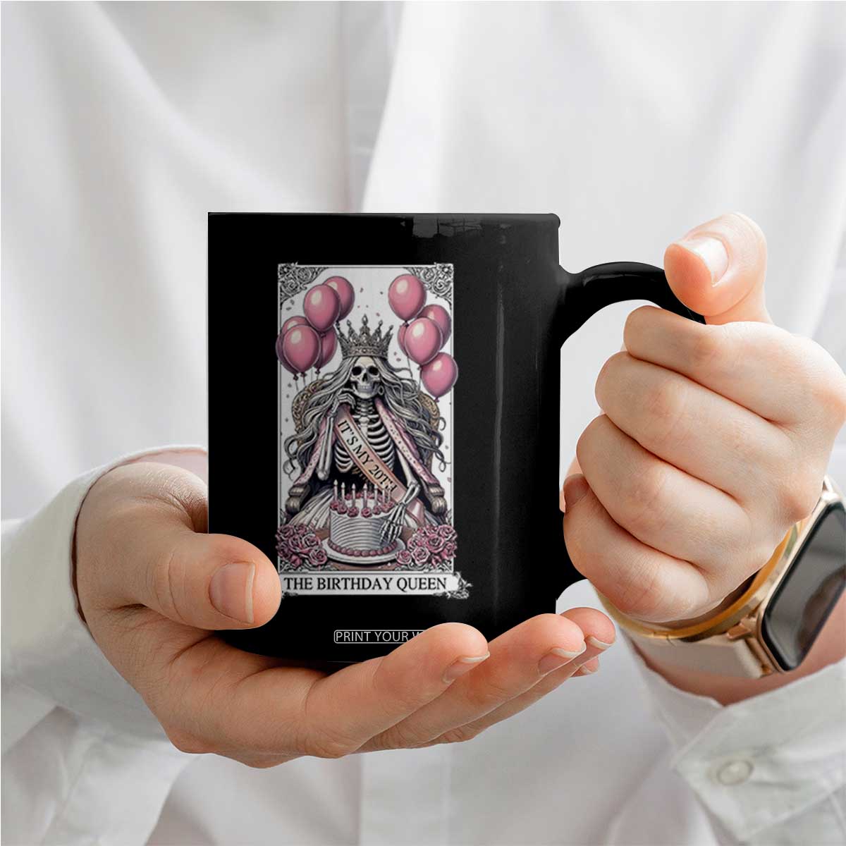 Funny 20th Birthday Queen Tarot Card Coffee Mug Gothic Skeleton Dark Humor Gift TS12 Print Your Wear