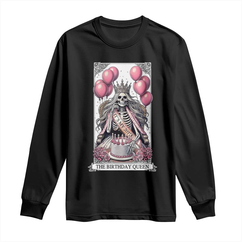 Funny 20th Birthday Queen Tarot Card Long Sleeve Shirt Gothic Skeleton Dark Humor Gift TS12 Black Print Your Wear