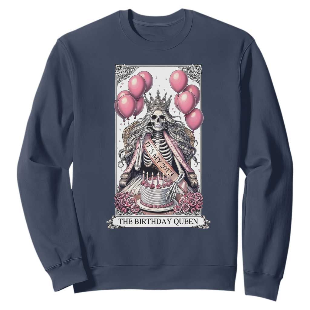 Funny 20th Birthday Queen Tarot Card Sweatshirt Gothic Skeleton Dark Humor Gift TS12 Navy Print Your Wear