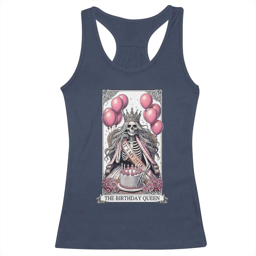 Funny 25th Birthday Queen Tarot Card Racerback Tank Top Gothic Skeleton Dark Humor Gift TS12 Navy Print Your Wear