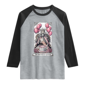Funny 35th Birthday Queen Tarot Card Raglan Shirt Gothic Skeleton Dark Humor Gift TS12 Heather Gray Black Print Your Wear