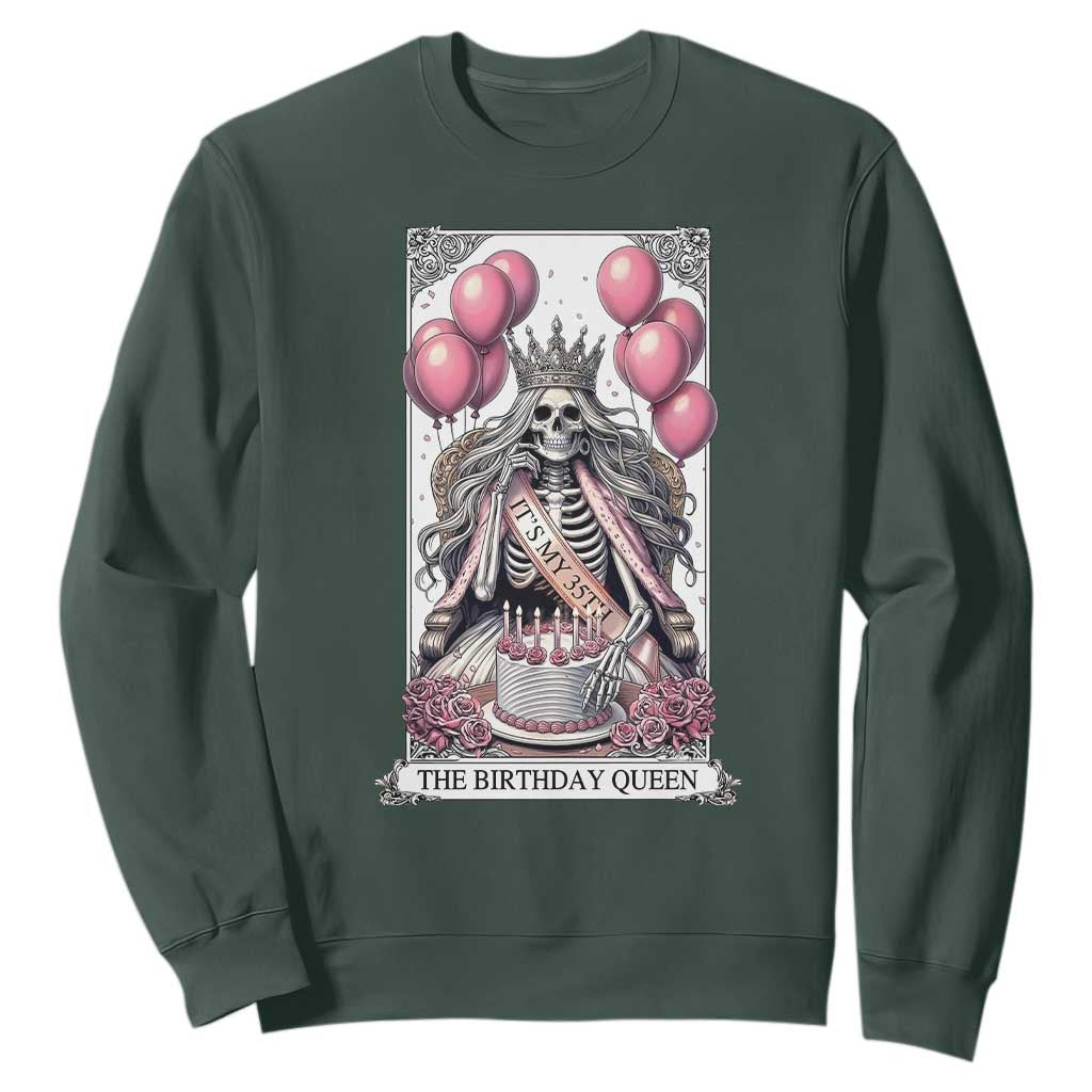 Funny 35th Birthday Queen Tarot Card Sweatshirt Gothic Skeleton Dark Humor Gift TS12 Dark Forest Green Print Your Wear