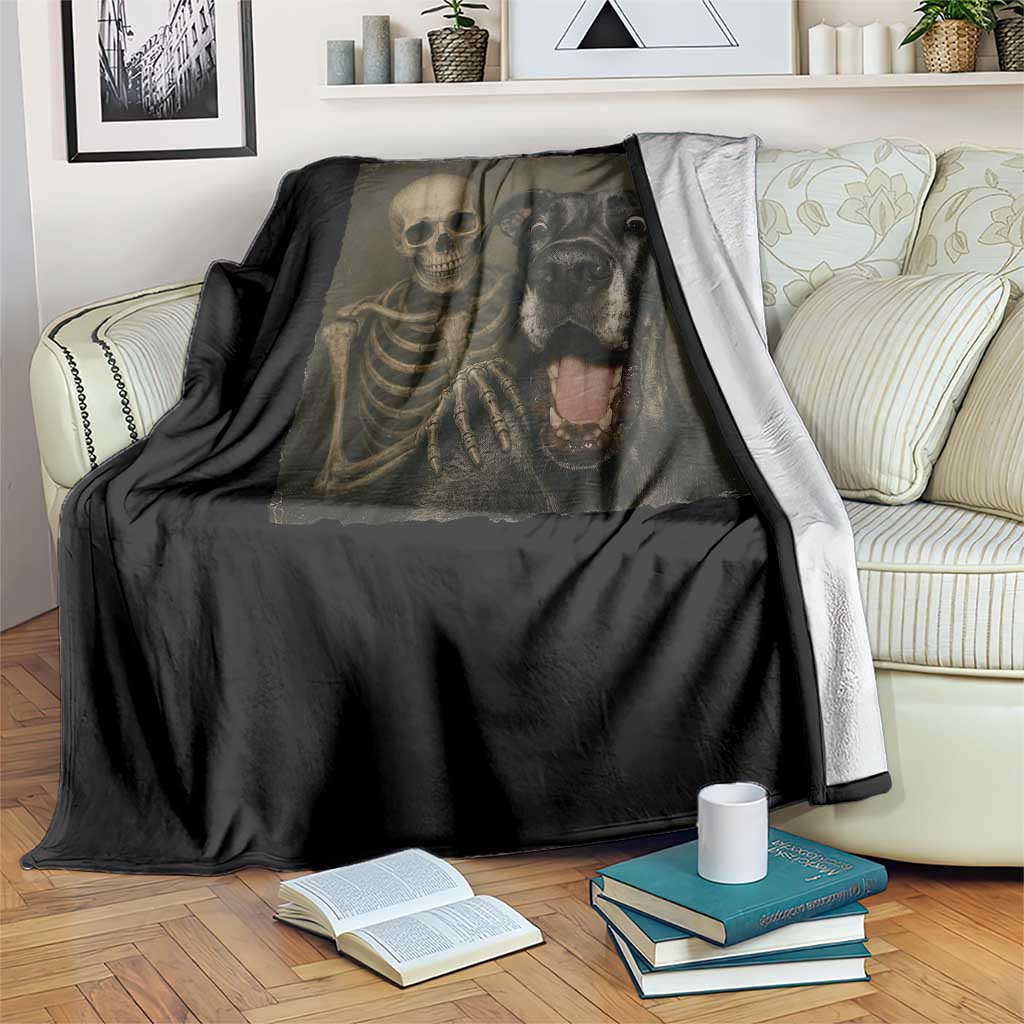 Funny Skeleton Selfie With Great Dane Throw Blanket Halloween Spooky Dog Lover Gift TS12 Print Your Wear
