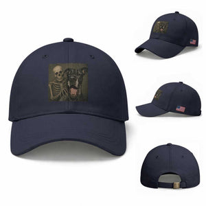 Funny Skeleton Selfie With Great Dane Baseball Cap Halloween Spooky Dog Lover Gift TS12 Baseball Cap Universal Fit Navy Print Your Wear