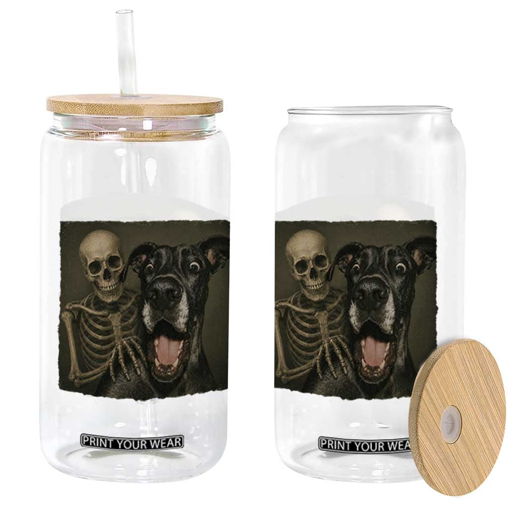 Funny Skeleton Selfie With Great Dane Glass Can Halloween Spooky Dog Lover Gift TS12 Print Your Wear