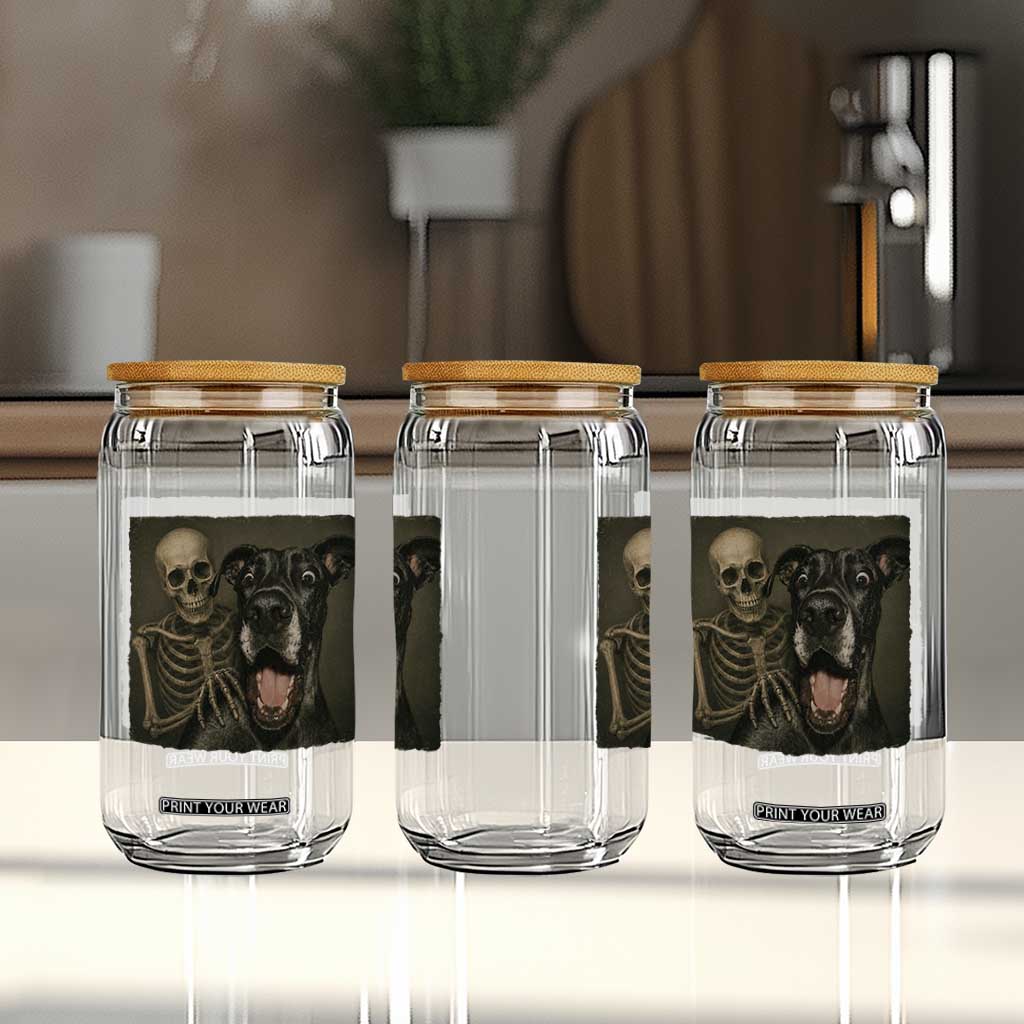 Funny Skeleton Selfie With Great Dane Glass Can Halloween Spooky Dog Lover Gift TS12 Print Your Wear