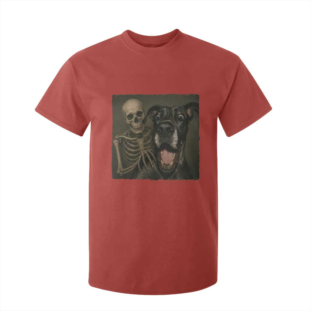 Funny Skeleton Selfie With Great Dane T Shirt For Kid Halloween Spooky Dog Lover Gift TS12 Red Print Your Wear