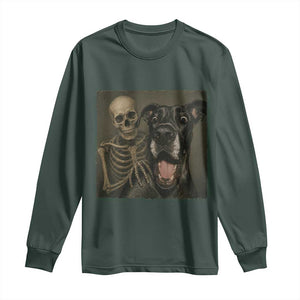 Funny Skeleton Selfie With Great Dane Long Sleeve Shirt Halloween Spooky Dog Lover Gift TS12 Dark Forest Green Print Your Wear