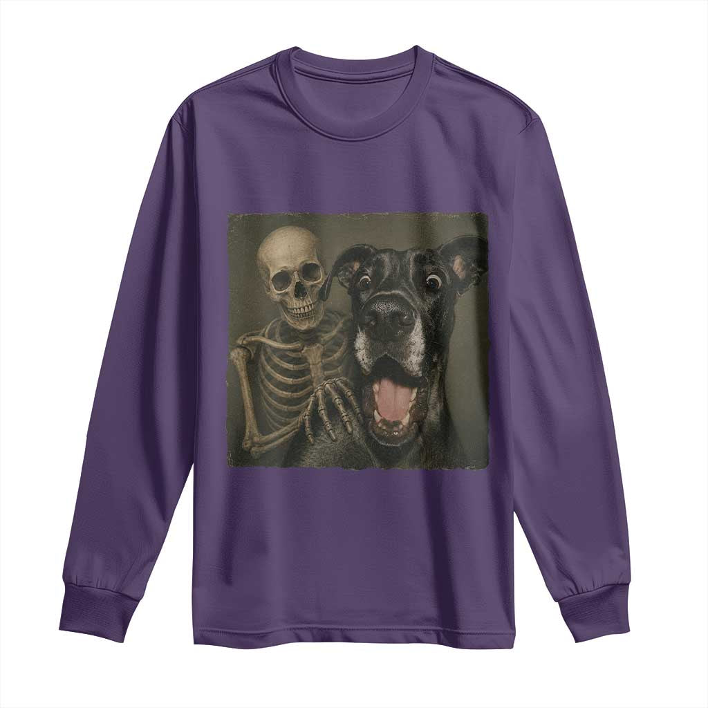 Funny Skeleton Selfie With Great Dane Long Sleeve Shirt Halloween Spooky Dog Lover Gift TS12 Purple Print Your Wear