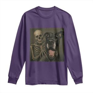 Funny Skeleton Selfie With Great Dane Long Sleeve Shirt Halloween Spooky Dog Lover Gift TS12 Purple Print Your Wear