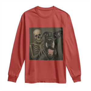 Funny Skeleton Selfie With Great Dane Long Sleeve Shirt Halloween Spooky Dog Lover Gift TS12 Red Print Your Wear