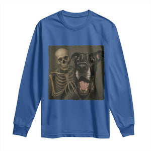Funny Skeleton Selfie With Great Dane Long Sleeve Shirt Halloween Spooky Dog Lover Gift TS12 Royal Blue Print Your Wear