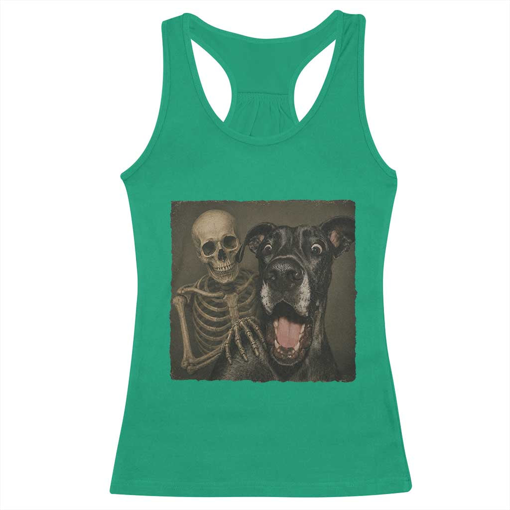 Funny Skeleton Selfie With Great Dane Racerback Tank Top Halloween Spooky Dog Lover Gift TS12 Irish Green Print Your Wear