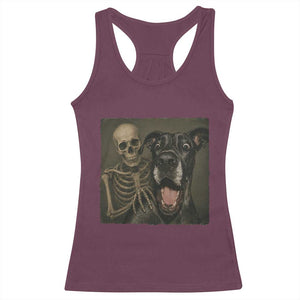 Funny Skeleton Selfie With Great Dane Racerback Tank Top Halloween Spooky Dog Lover Gift TS12 Maroon Print Your Wear
