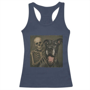 Funny Skeleton Selfie With Great Dane Racerback Tank Top Halloween Spooky Dog Lover Gift TS12 Navy Print Your Wear