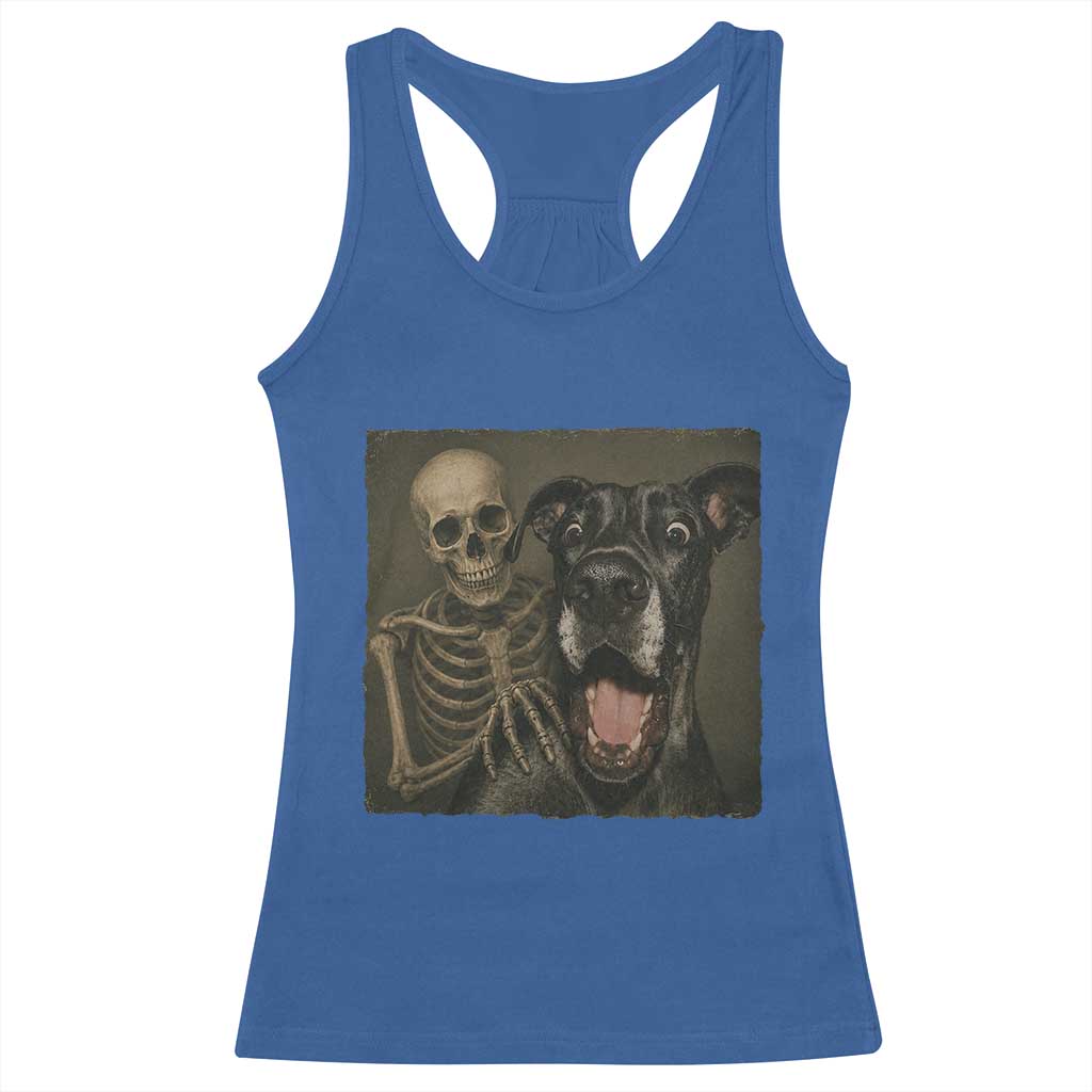 Funny Skeleton Selfie With Great Dane Racerback Tank Top Halloween Spooky Dog Lover Gift TS12 Royal Blue Print Your Wear